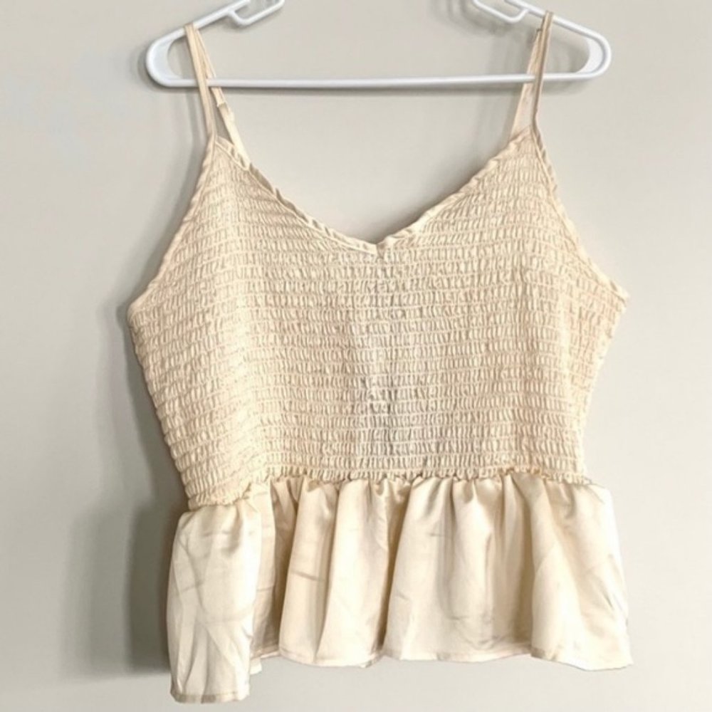 NEW Cream Ruched Peplum Tank Top